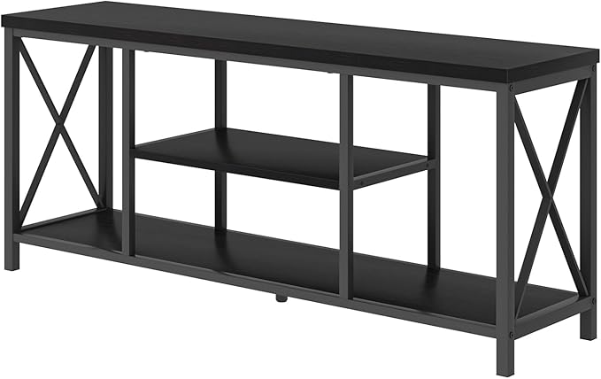 EXCEFUR 55 Inch TV Stand for Televisions up to 65 Inch, Modern Entertainment Center with Storage Shelves, Media TV Consoles for Living Room, Bedroom, Industrial Black Oak