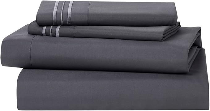 Clara Clark Bed Sheets, Premier 1800 Series 4 Piece Bed Sheet Set, Deep Pocket, Wrinkle, Fade, Stain Resistant, Luxury Soft Bedding Sheets & Pillowcases, King, Charcoal Gray