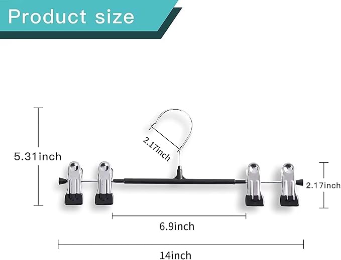 Pants Hangers with Clips 60 Pack Adjustable Skirt Hangers for Women Non-Slip Trousers Hanger for Jeans Clothes Hangers for Pants Heavy Duty Space Saving Shorts Hangers,Black,14Inch