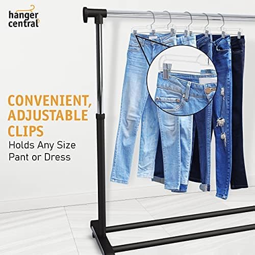 Hanger Central Premium 14 Inch Clear Pants Hangers with Adjustable Clips - 12 Pack Space-Saving Skirt Hangers - Non-Slip Heavy Duty Plastic Closet Organizers with 360° Swivel Hook