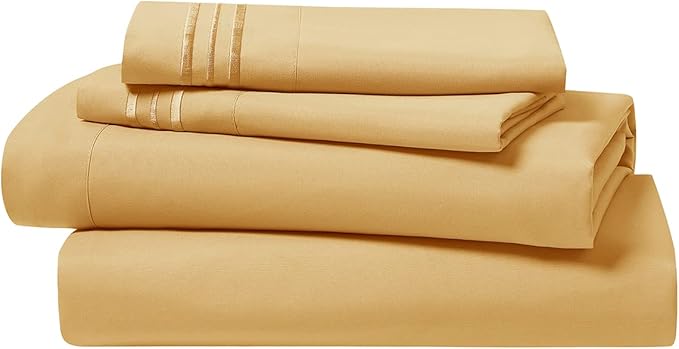 Clara Clark Premier 1800 Series 4pc Bed Sheet Set - Queen, Camel Gold