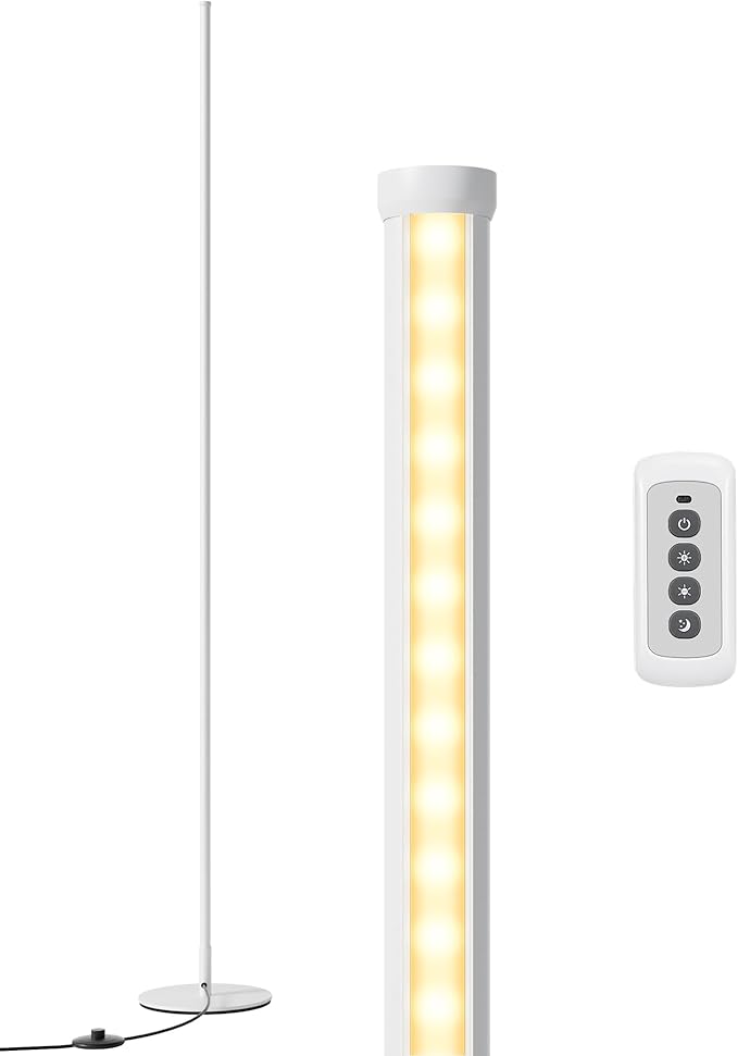 EDISHINE LED Corner Floor Lamp with Remote, 57.5" Minimalist Dimmable Mood Light, Standing Tall Floor Lamps for Living Room, Bedroom, Home Office, 3000K Warm White Light (White)