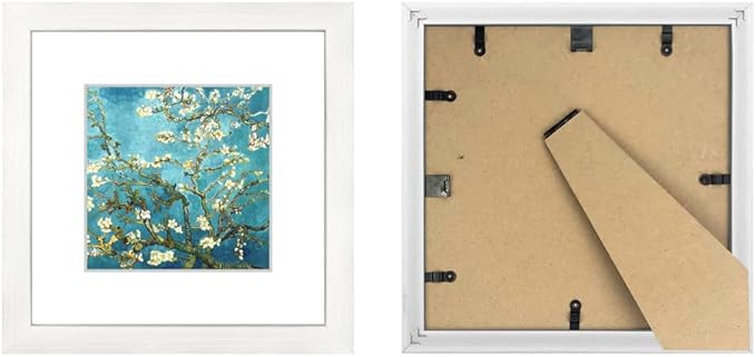 8x8 Picture Frame Set of 6 with Real Glass for Pictures 5x5 with Mat or 8x8 Without Mat, Wall Mounting or Tabletop display Photo Frames in White