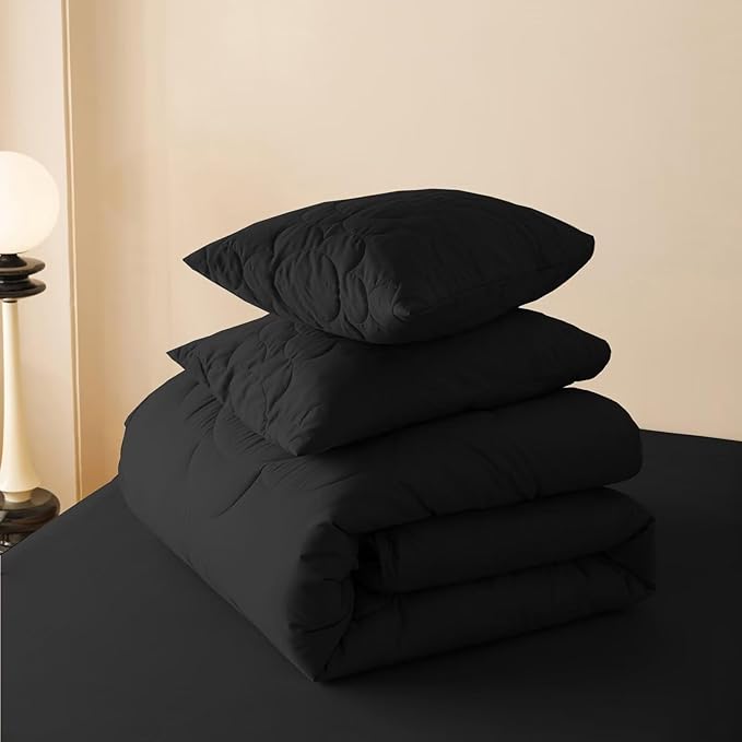 Luxlovery Black Sunflower Comforter Set Queen All Black Bedding Set Queen Size Big Flower Botanical Bohemian Farmhouse Comforter Set Women Men