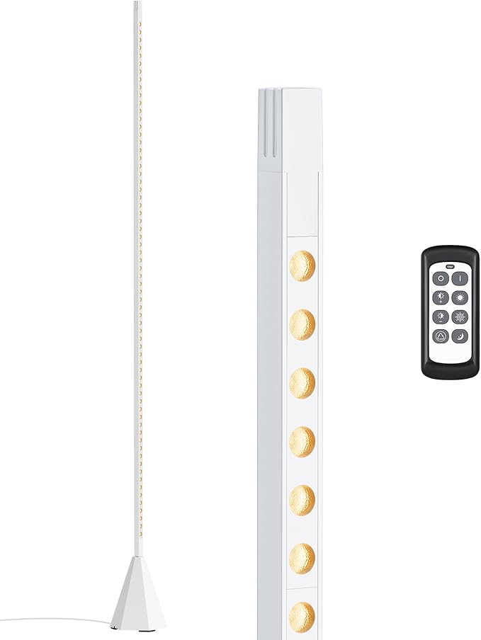 EDISHINE New Gesture Control Floor Lamp, LED Dimmable Motion Corner Light, 2700K-6500K Eye Caring Standing Lamps with Remote Control, Modern Minimalist Lit Lamp for Bedroom, Living Room, Office, White