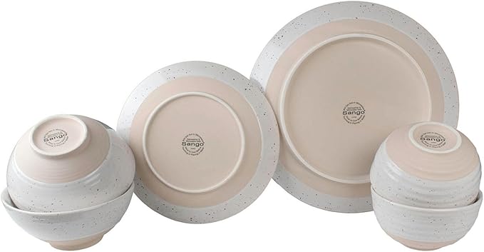 Sango Siterra 16-Piece Rustic White Stoneware Dinnerware Set – Service for 4, White with Glossy Speckle Overlay, for Everyday Dining & Entertainment, Microwave & Dishwasher Safe