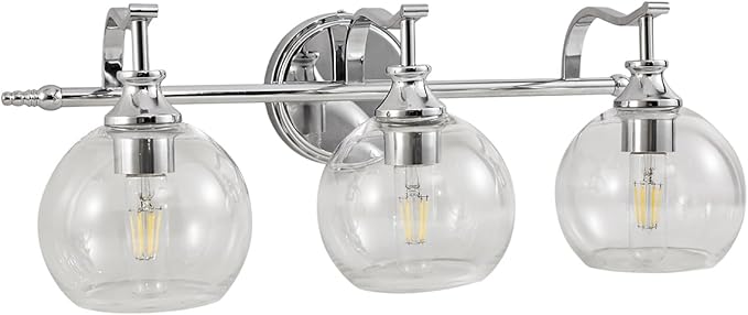 ANDY STAR Chrome Vanity Light, 3-Light Polished Silver Bathroom Light Fixture Over Mirror, Modern Wall Sconce with Clear Glass Shade, Industrial Wall Lighting for Living Room, Bedroom, Hallway, 22.3"