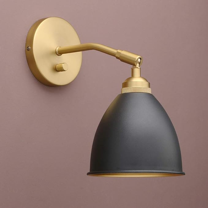 Yosoan Vintage Wall Sconce Bookcase Light, 1-Light Dimmable On Off Switch Industrial Mount Metal Fixture Lighting with 6.1" Oval Black Metal Shade in-Build Gold and Antique Canopy Reading Lamp