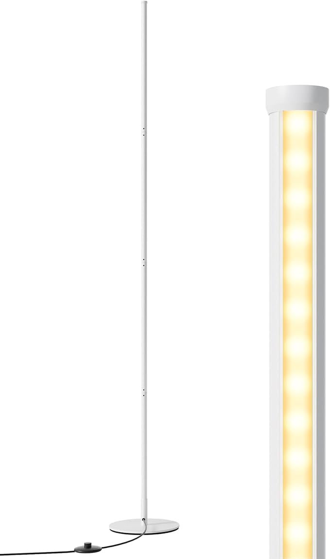 EDISHINE LED Corner Floor Lamp, 57.5" Minimalist Dimmable Sleek Light, Adjustable Height, Tall Floor Lamps for Living Room, Bedroom, Office, 3000K Warm White Light, White