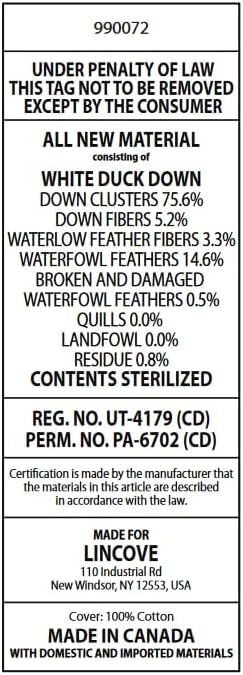 Lincove Cloud Natural Canadian Down and Waterfowl Feather Pillow, White Luxury Sleeping Pillow - 625 Fill Power, 500 Thread Count Cotton Shell, Made in Canada, Standard - Soft, 1 Pack