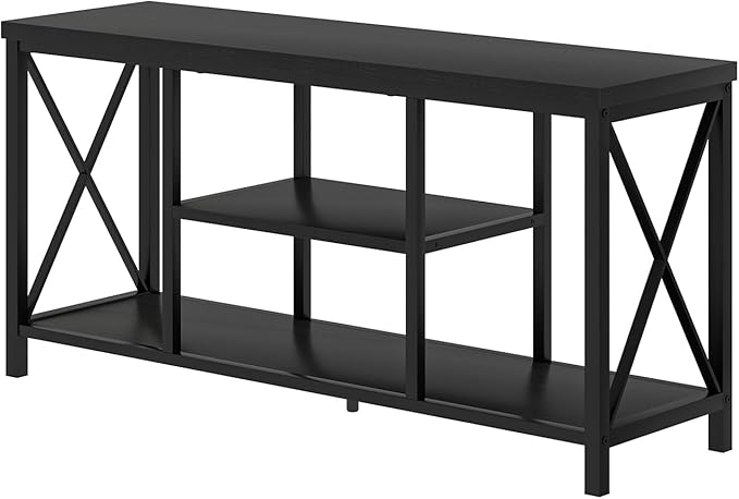EXCEFUR Modern Entertainment Center for TVs up to 55 Inch, Wood TV Stands with Storage Shelves, Industrial Media TV Console Table for Bedroom Living Room, 47 Inch Black Oak