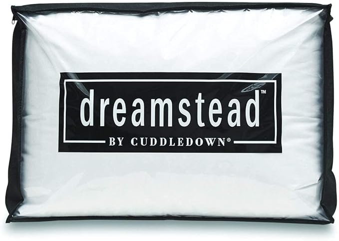 Cuddledown Dreamstead Premium Sleeping Pillow| European White Duck Down | 600 Fill Power | 300 Thread Count 100% Cotton Shell | Damask Striped | Hypoallergenic | Handcrafted | Queen – Firm