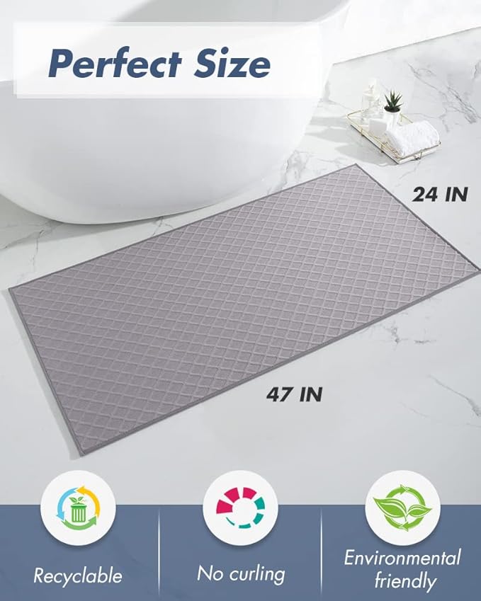 AMOAMI Bath-Mat,Ultra Thin Bath Rugs Runner,Rubber Backed Bath Mats for Bathroom Non Slip,Absorbent Bath Rug for Bathroom Floor, Shower, Sink 2'x 4'(24" x 47") Grey