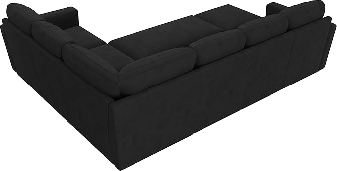 HONBAY Sectional Sleeper Couch with Pull Out Bed, U Shaped Sectional Sofa with Storage, Modular Velvet Sectional Couches for Living Room, Black