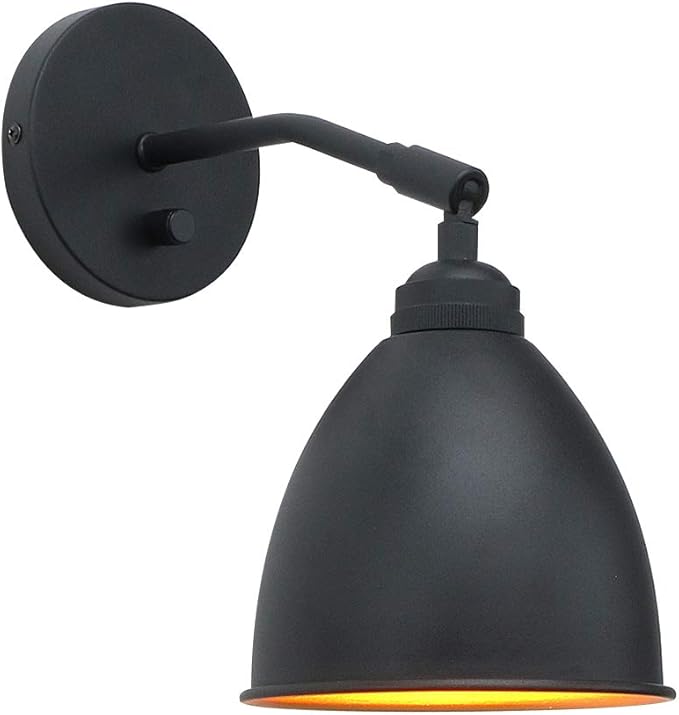 Yosoan Vintage Wall Sconce Bookcase Light, 1-Light Dimmable On Off Switch Hardwired Industrial Mount Metal Fixture Lighting Lamp with 6.1" Oval Black Metal Shade in-Build Gold Reading Light for Bed