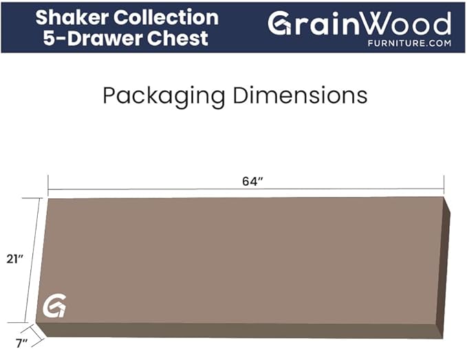 Grain Wood Furniture Shaker 5-Drawer Chest, Solid Wood with a Walnut Finish