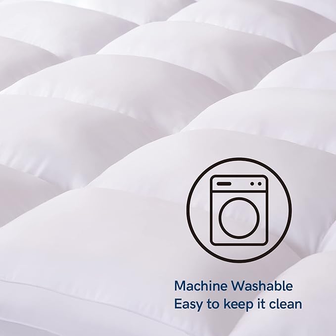 ELEMUSE RV Short Queen Mattress Topper for Back Pain, Extra Thick Mattress Pad Cover, Plush Soft Pillowtop with Elastic Deep Pocket, Overfilled Down Alternative Filling