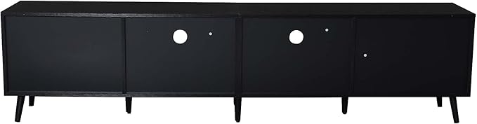 Rattan TV Stand for TVs up to 85'', Boho Entertainment Center with 2 Doors & 2 Drawers, Solid Wood Feet, Vintage Console Table for Living Room