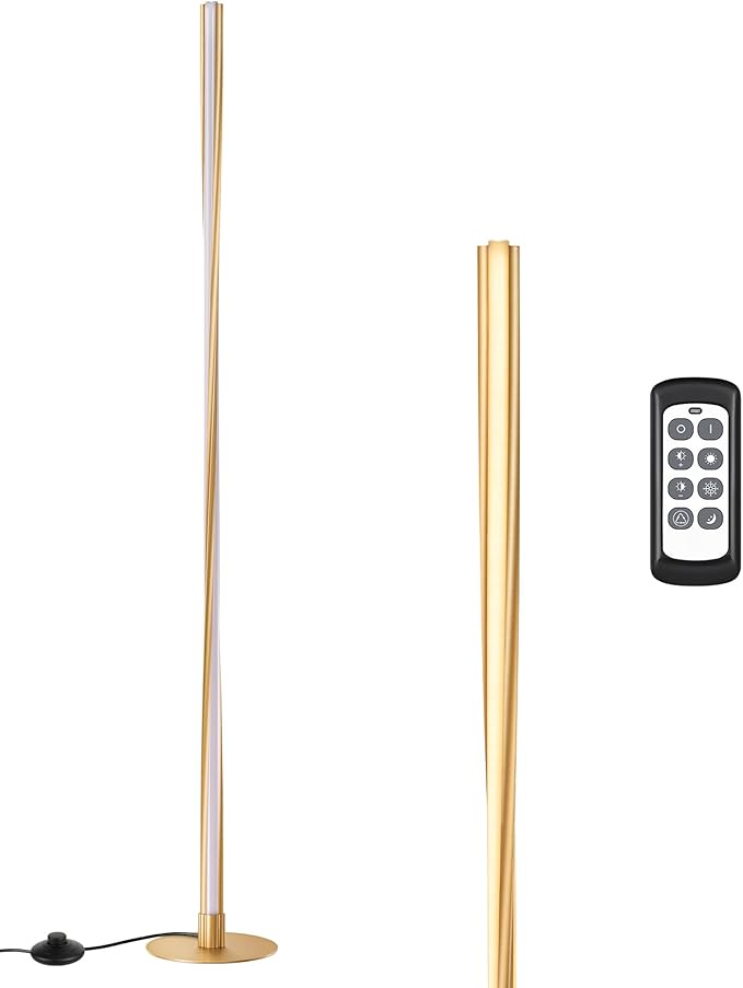 EDISHINE Helix LED Floor Lamp, 56" Tall Pole Lamps 2700K-6000K Dimmable, Remote Control & Foot Switch, Modern Minimalist Standing Corner Lights for Bedroom, Living Room, Office, Gold