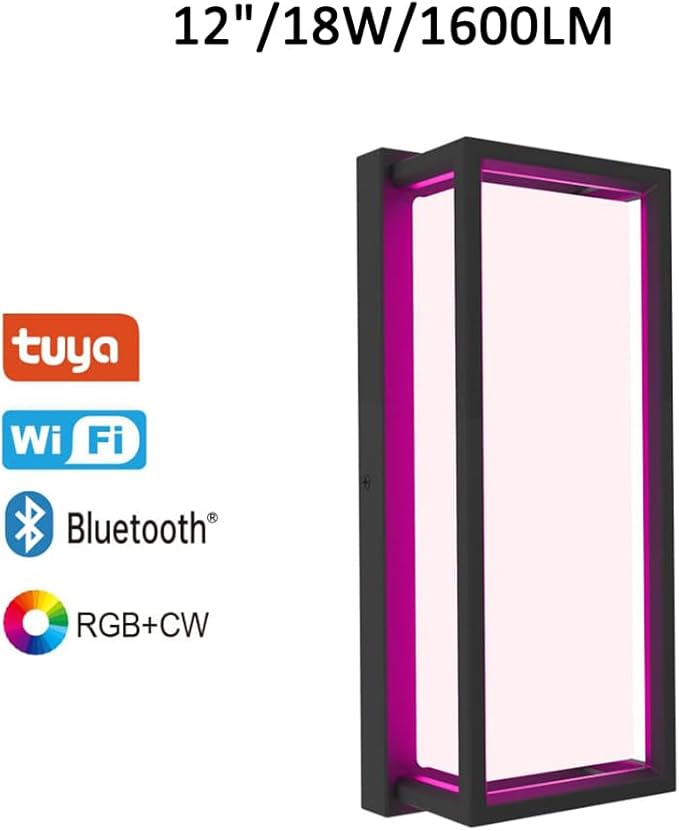 Color Changing Outdoor Wall Lights, Ambiance Exterior Wall Lights Up Down Lights Outdoor, Waterproof Square Porch Lights 2.4GHz WiFi APP Control Outdoor Light Fixture for Home Theater