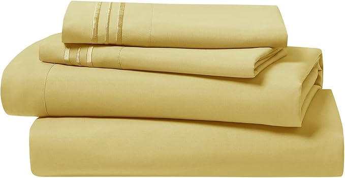 Clara Clark Bed Sheets, Premier 1800 Series 4 Piece Bed Sheet Set, Deep Pocket, Wrinkle, Fade, Stain Resistant, Luxury Soft Bedding Sheets & Pillowcases, King, Custard Mellow