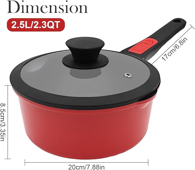 Nonstick Saucepan with Lid, 2.3 Quart Sauce Pan Milk Pot with Detachable Handle, Nonstick Sauce Pot Compatible for All Stoves, Oven Safe