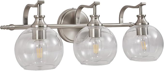 ANDY STAR 3 Light Bathroom Vanity Lights, Modern Wall Sconces Lighting, Silver Bathroom Lights with Clear Glass Shades, Bath Wall Lights Wall Lamp for Mirror, Living Room, Kitchen, Hallway