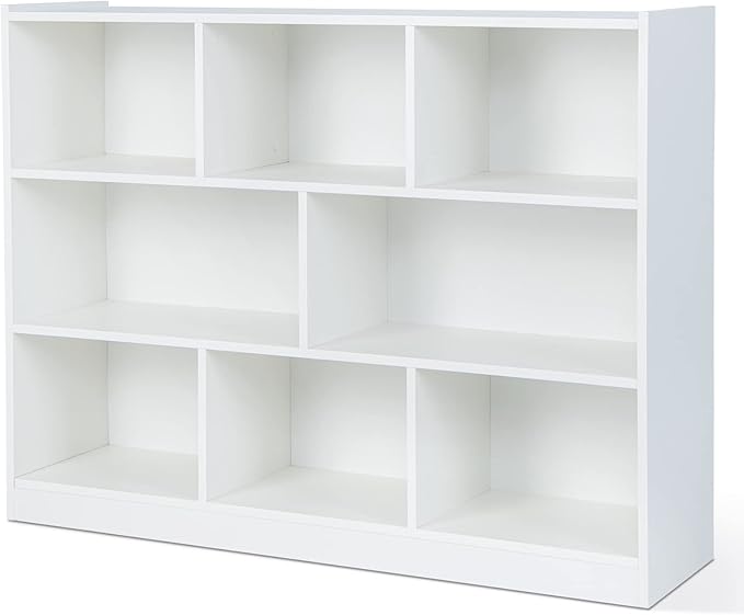Giantex 8 Cube Bookcase, Freestanding 3-Tier Open Bookshelf, Modern Storage Display Cabinet, Wood Cube Storage Organizer for Living Room, Kid’s Room, White