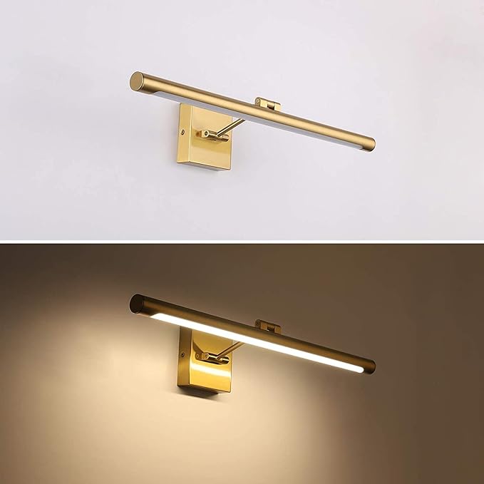 Joosenhouse LED Picture Light Fixtures Dimmable 24.4 Inches, Full Metal Artwork Display Lamp with Single Swing Arm, 14W (70W Eqv), Hardwired Connection, 3000K Warm White, Golden-Like Brass Finish