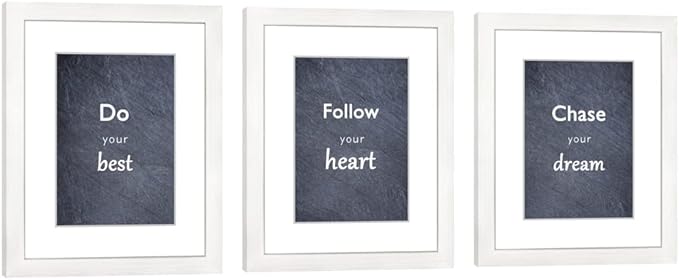 8x10 Picture Frame Set of 3 with Real Glass for Pictures 5x7 with Mat or 8x10 Without Mat, Wall Mounting or Tabletop display Photo Frames in White