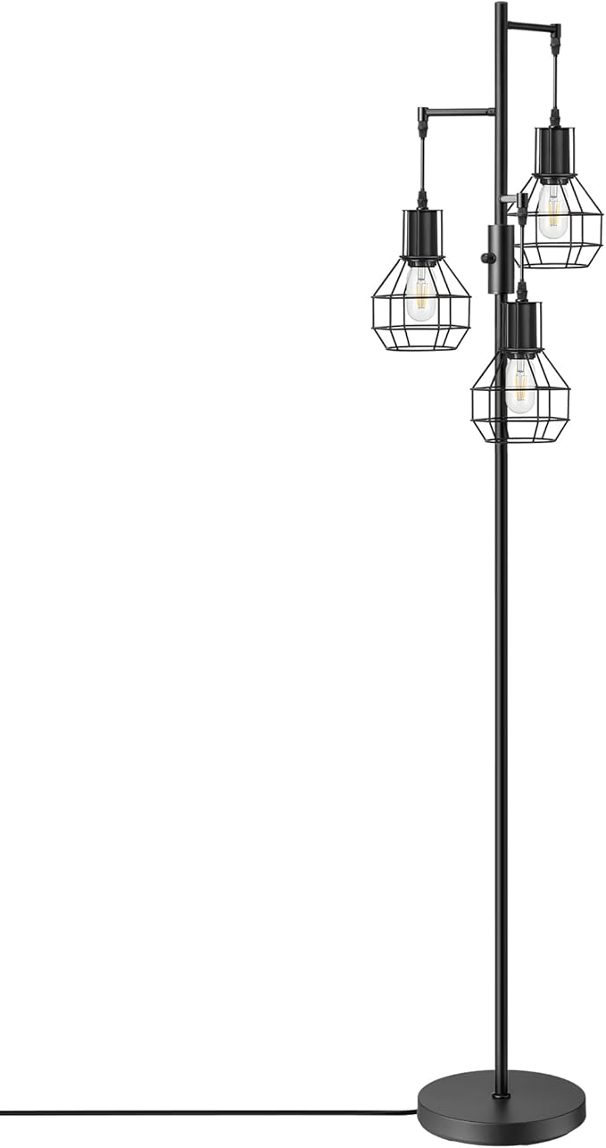 EDISHINE Dimmable Farmhouse Floor Lamp, Industrial Standing Lamp for Living Room, 3 LED Edison Bulbs Included, Black Corner Rustic Tall Tree Reading Lamps Home Decor for Bedroom, Office