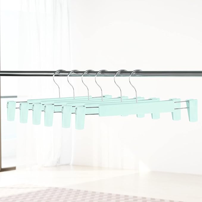 10 Pack Pants Hangers with Adjustable Non-Slip Clips Anti-Rust Hanging Hook for Trouser,Skirts,Jeans,Clothes Hangers Green