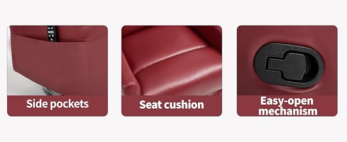 PELUMY Massage Recliner Chair with Heat - Manual Rocker Swivel Recliner, 360° Rotation & 155° Recline for Living Room(Breathable Leather, Red)