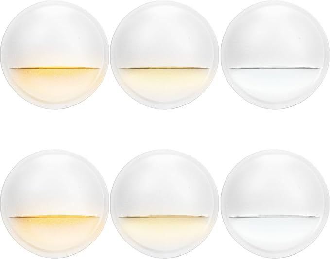 LED Low Voltage Deck Lights Outdoor Waterproof,6-Pack 3CCT Deck Lighting Fixtures Landscape Step,3W, 12V-24V AC/DC Die-cast Aluminum Housing Fence Lamp Wired 2700K/3500K/5000K (White)