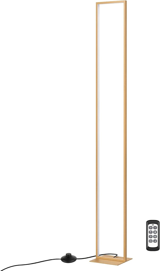 EDISHINE LED Floor Lamp, 55" Modern Minimalist Rectangular Corner Light 3000K-6000K Dimmable, Remote Control & Foot Switch, Metal Base Standing Lamps for Living Room, Bedroom, Office, Gold
