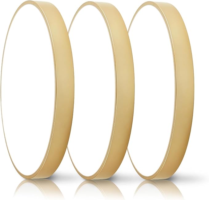 LED 12 in Round Flush Mount Ceiling Light Gold 24W 2700K-5000K,Thyristor Dimmable,Metal Gold Ceiling lamp and is Ideal for hallways,Kitchens,bedrooms, corridors,Children's Rooms 3 Pack