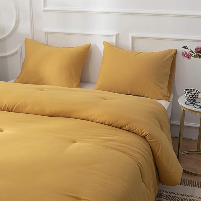 Cottonight Mustard Yellow Comforter Sets Queen Dark Yellow Comforter Full Lightweight Cozy Mustard Bedding Comforter Sets Ginger Yellow Blanket Quilts Soft Comfy for Women Men Adults Teens