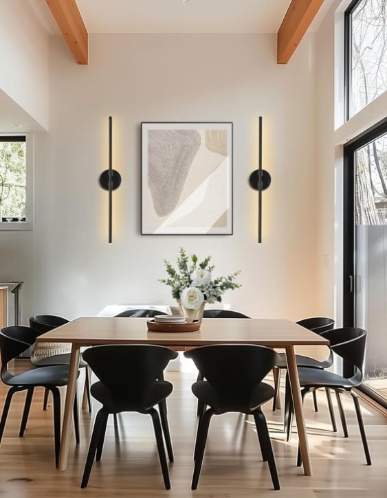 Wireless USB Rechargeable LED Wall Sconce Light (Set Of Two), Cordless Dimmable 3-light option, 360⁰ Rotateable with Remote Control for Bedroom, Bathroom, Living Room & Hallway. 28.3 inches (Black)