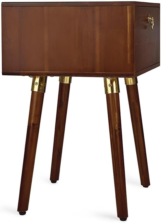 Bme Alden Solid Wood Nightstand/Side Table/End Table, Fully Assembled, with 1-Drawer for Mid Century Bedroom and Living Room, (12mm), Dark Chocolate