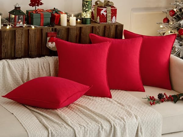 MIULEE Christmas Decorative Linen Pillow Covers 20x20 Inch Red Boho Farmhouse Neutral Couch Throw Pillows for Bed Pack of 2 Accent Modern Pillowcase Sofa Livingroom Home Decor