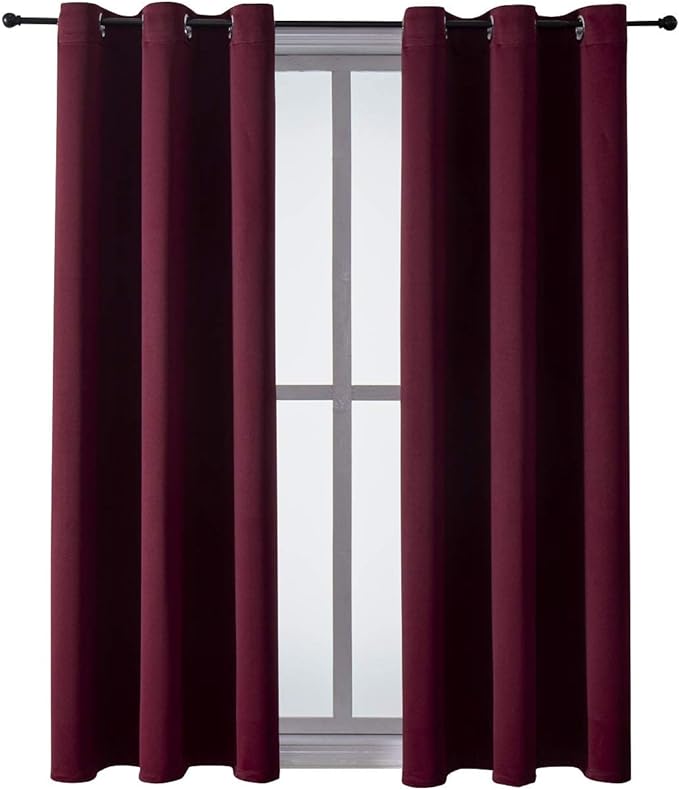 ChrisDowa Grommet Blackout Curtains for Bedroom and Living Room - 2 Panels Set Thermal Insulated Room Darkening Curtains (Burgundy Red, 42W x 63L)