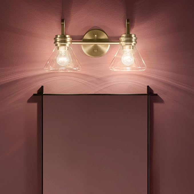 Kichler Farum 19.25" 2-Light Vanity Light with Clear Glass in Champagne Bronze, for Vanity, Jack & Jill Layout, Over a Mirror, (19.25" W x 9.5" H), 55154CPZCLR