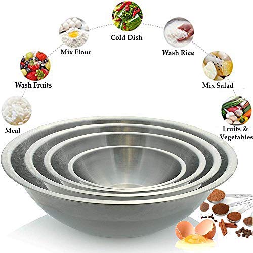 Tiger Chef Stainless Steel Mixing Bowls Set for Kitchen - Nesting Prep Bowls (Set of 6)