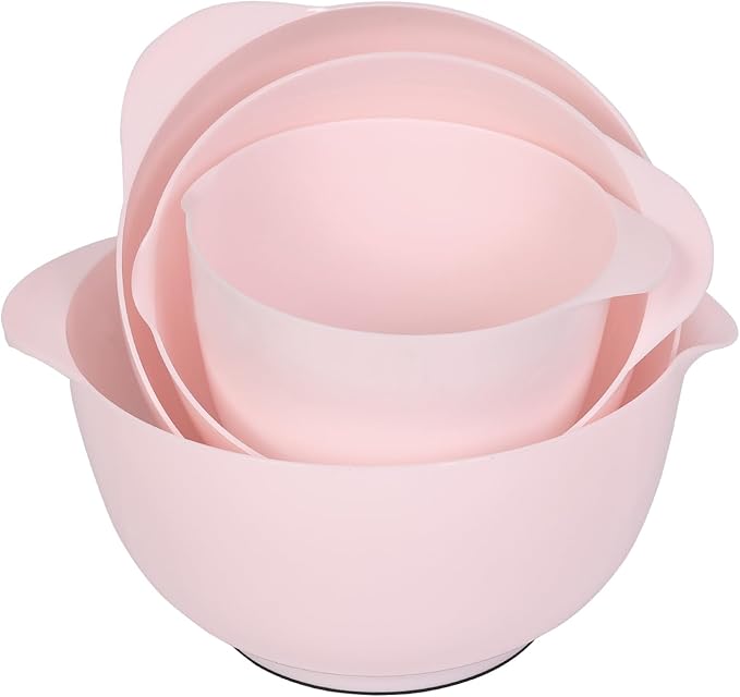 BoxedHome Nesting Plastic Mixing Bowl Set, 4 Piece Mixing Bowl Set with Pour Spouts, Size 1.7, 2.5, 3.5 and 4.5qt, for Prepping, Mixing, Baking, Cooking(2023 New Version, Pink)