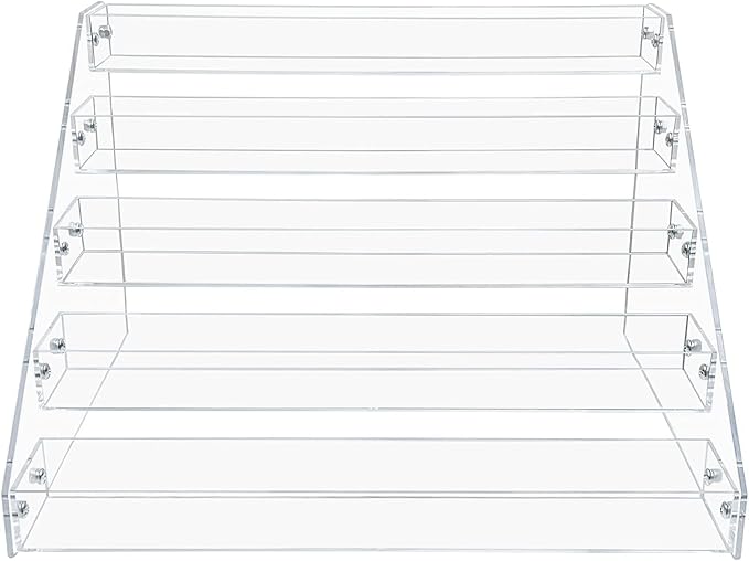 PMMASTO Tiered Spice Rack, Seasoning Organizer, Clear Acrylic Vertical Shelves Can Organizer for Countertop, Cabinet, Pantry, Kitchen Organization and Storage - 5 Tier