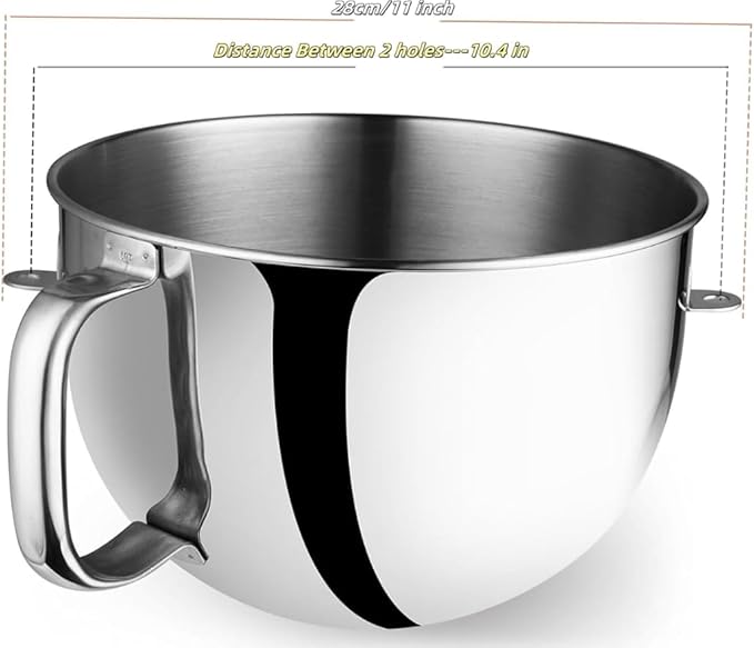 6QT Stainless Steel Mixer Bowl Compatible with Kitchenaid Stand Mixer, Kitchen Aid Mixing Replacement Bowl with Ergonomic Handle for 6QT Lift Mixer