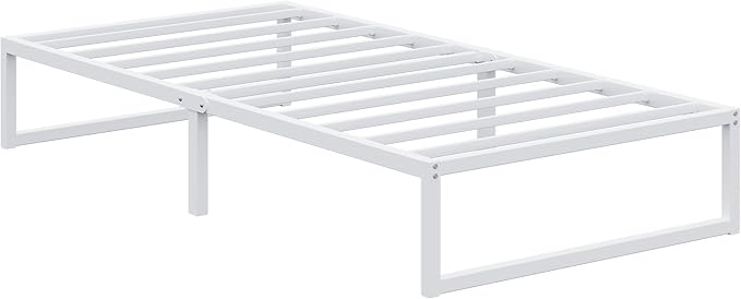 EMODA 12 Inch Twin XL Bed Frame, Metal Platform White Bed Frame No Box Spring Needed, Heavy Duty Steel Slats Support, Easy Assembly, Noise Free