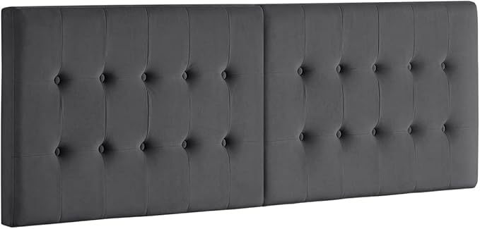 24KF Dark Gray Wall Mounted Tufted Button King Headboard, Soft Comfortable Velvet Padded King/CA King Size Headboard-6035-K-Dark Gray