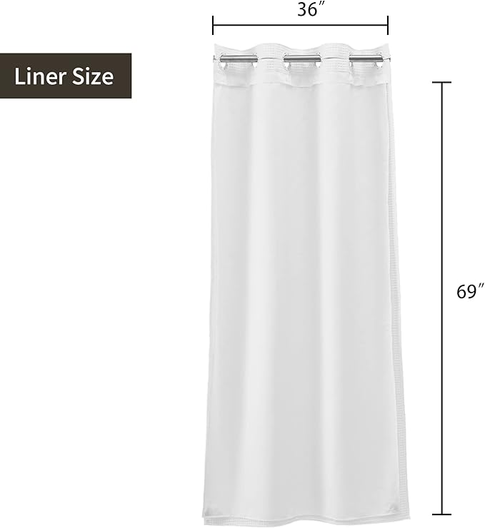 River Dream Stall Waffle Weave Shower Curtain with Snap-in Liner,Cotton Blend Fabric Shower Curtain for Bathroom, Shower Curtain with Liner Set, White,36x74 inches