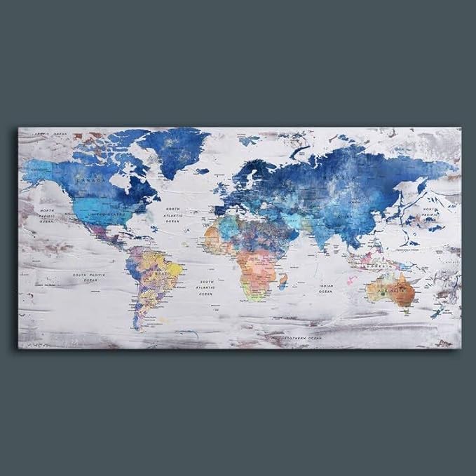 Pogusmavi-World Map Wall Art-Modern Art Wall Decor-Framed Artwork For Walls-Canvas Art For Office-Paintings For Decorations-Large Pictures For Living Room 24x48
